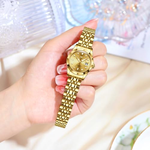OPK Womens Watch Gold Fashion Female Watches for Ladies Analog Quartz Stainless Steel Waterproof Luminous Day Date Two Tone Wristwatch - Image 2