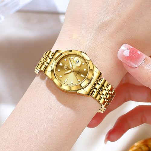OPK Womens Watch Gold Fashion Female Watches for Ladies Analog Quartz Stainless Steel Waterproof Luminous Day Date Two Tone Wristwatch - Image 4