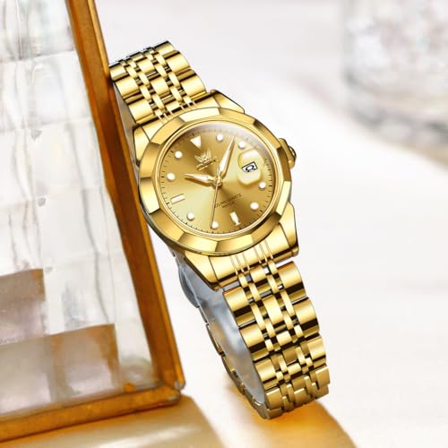 OPK Womens Watch Gold Fashion Female Watches for Ladies Analog Quartz Stainless Steel Waterproof Luminous Day Date Two Tone Wristwatch - Image 3