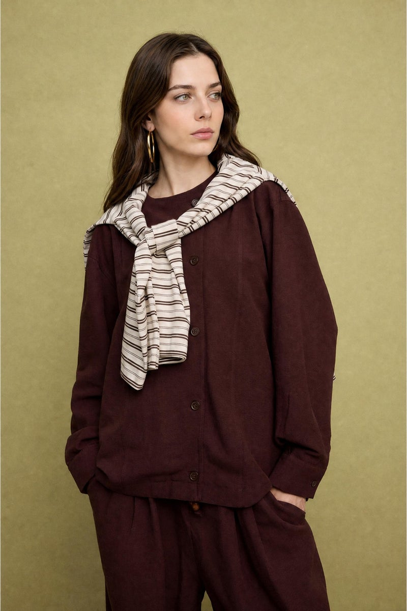 DeFacto Brown Woman Regular Fit Linen Blended Jacket Casual - Image 1