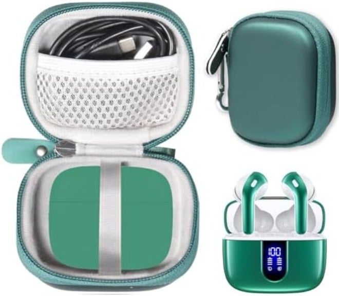 CaseSack Case for TAGRY X08 Bluetooth Headphones True Wireless Earbuds 60H, mesh Pocket for Charge Cable (Rose Gold) - Image 1