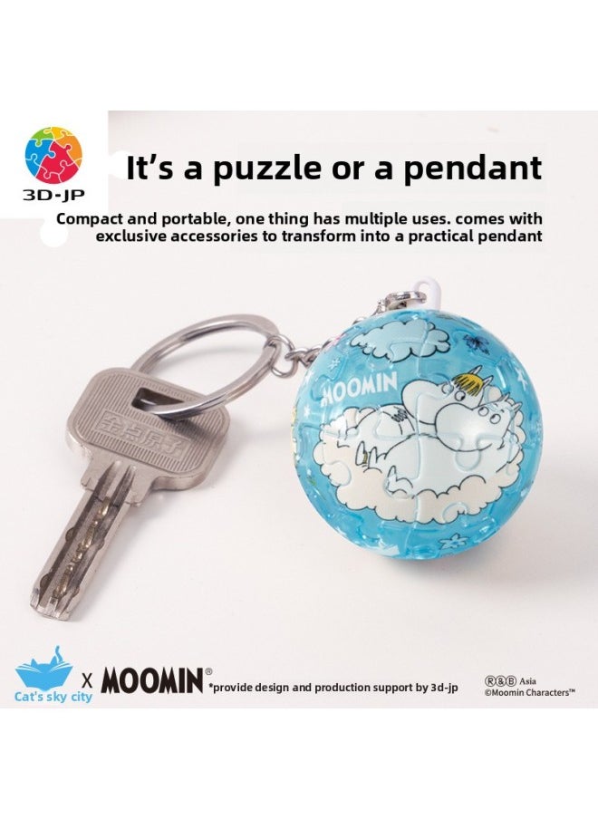 3D-JP Cute Moomin Series Puzzle Badge Puzzle Keychain Creative Backpack Decorative Gift-Color:A3878 Soft Blue