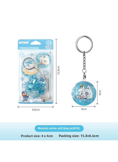 3D-JP Cute Moomin Series Puzzle Badge Puzzle Keychain Creative Backpack Decorative Gift-Color:A3878 Soft Blue