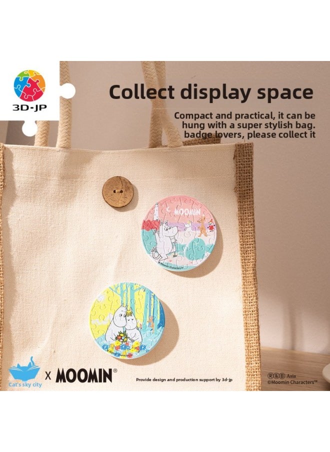 3D-JP Cute Moomin Series Puzzle Badge Puzzle Keychain Creative Backpack Decorative Gift-Color:A3878 Soft Blue