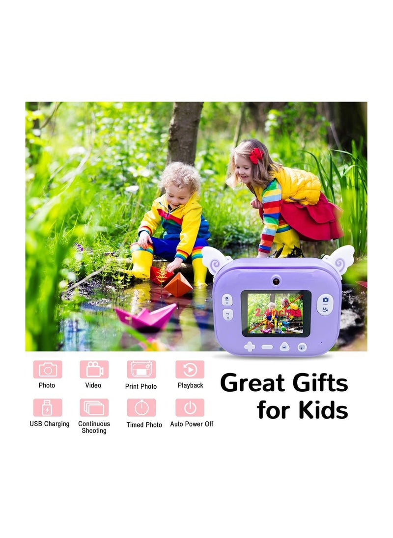 Cutie Cute - Instant Print Camera With 32GB Memory Card Zero Ink Kids Camera with Print Paper Selfie Video Digital Camera With HD 1080P 2.4 Inch Ips Screen Learning Camera For Birthday Gift - Image 1