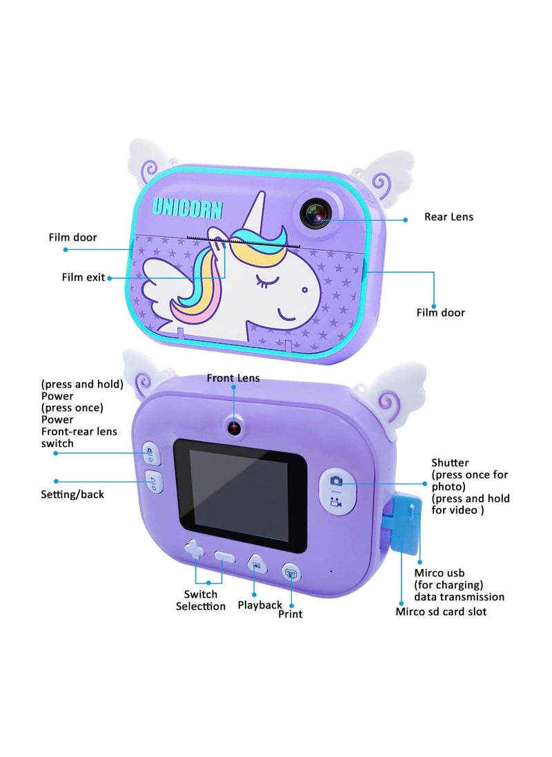Cutie Cute - Instant Print Camera With 32GB Memory Card Zero Ink Kids Camera with Print Paper Selfie Video Digital Camera With HD 1080P 2.4 Inch Ips Screen Learning Camera For Birthday Gift - Image 1