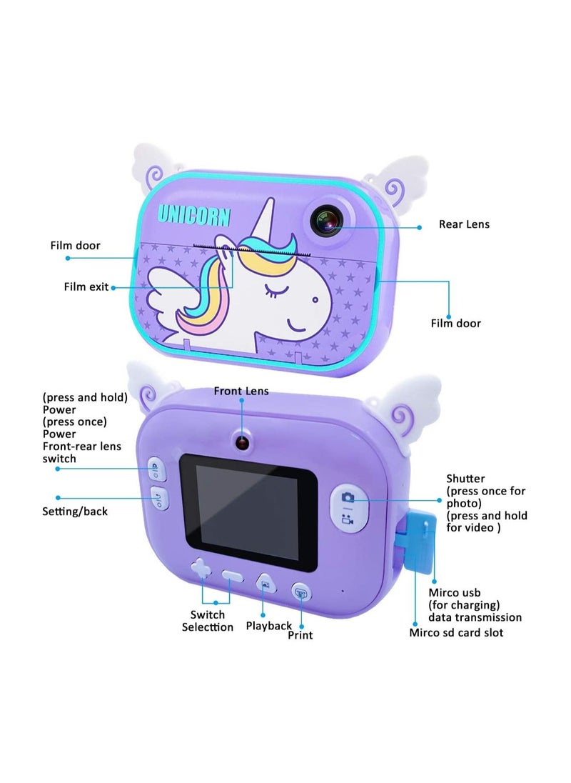 Cutie Cute - Instant Print Camera With 32GB Memory Card Zero Ink Kids Camera with Print Paper Selfie Video Digital Camera With HD 1080P 2.4 Inch Ips Screen Learning Camera For Birthday Gift - Image 1