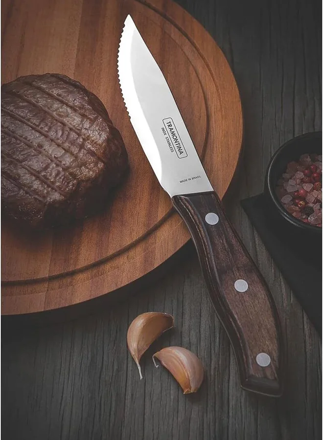 ترامونتينا Tramontina Jumbo Steak Knife with Stainless-Steel Blade and Treated Brown Polywood Handle 5"