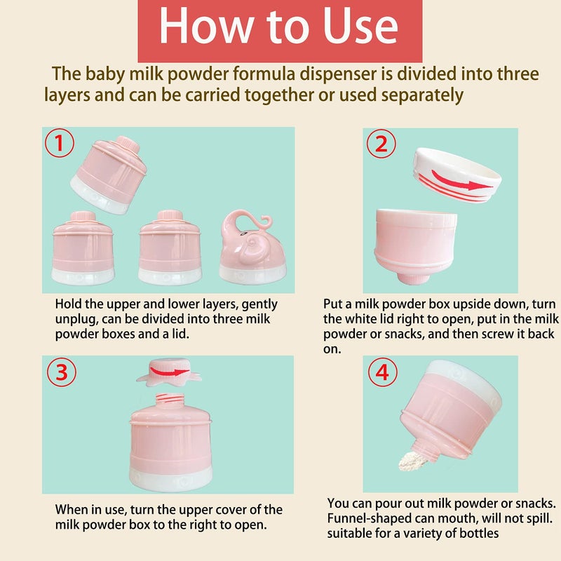 IENYPA Baby Milk Powder Formula Dispenser, Stackable Formula Dispenser Container Mixie Bottle for Travel, Large Capacity Formula Holder and Snack Storage, Non-Spill, Powder Leakage Free, BPA Free (Pink) - Image 3