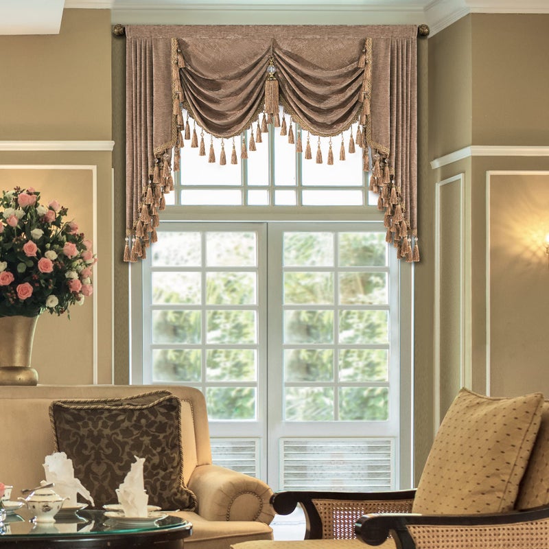 Loom and Mill Thick Chenille Waterfall Valance for Living Room Luxury Swag Valances with MultiTassels  Pendant Coffee Swag Curtains for Bedroom Kitchen Dining Room Window DecorW59Inch1 Panel