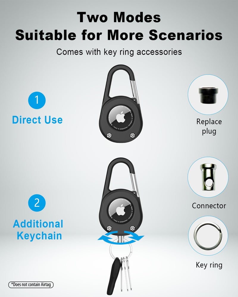 SCALLOP for AirTag (1st & 2nd Gen) Keychain with Carabiner,Thick Hard PC Air Tag Holder,IPX8 Waterproof,Secure Lock,Universal Wheel Key Chain (Black 1 Pack) - Image 3