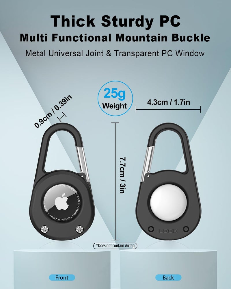SCALLOP for AirTag (1st & 2nd Gen) Keychain with Carabiner,Thick Hard PC Air Tag Holder,IPX8 Waterproof,Secure Lock,Universal Wheel Key Chain (Black 1 Pack) - Image 2