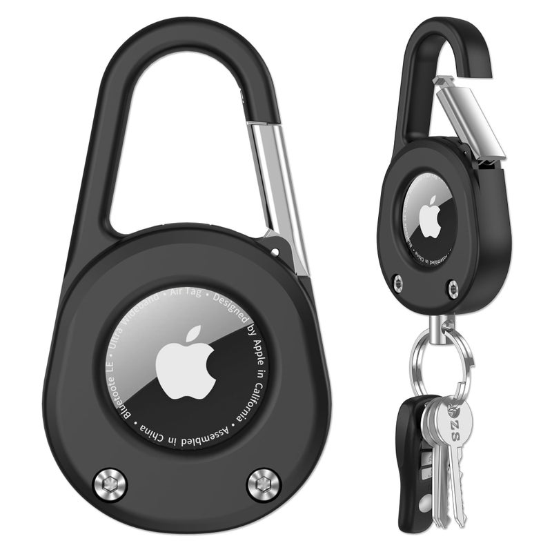 SCALLOP for AirTag (1st & 2nd Gen) Keychain with Carabiner,Thick Hard PC Air Tag Holder,IPX8 Waterproof,Secure Lock,Universal Wheel Key Chain (Black 1 Pack) - Image 1