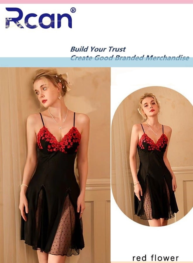 Rcan Lingerie For Woman V Neck French Silk Gauze Nightdress Babydoll Backless Slip Skirt Dress Sleepwear - Image 1