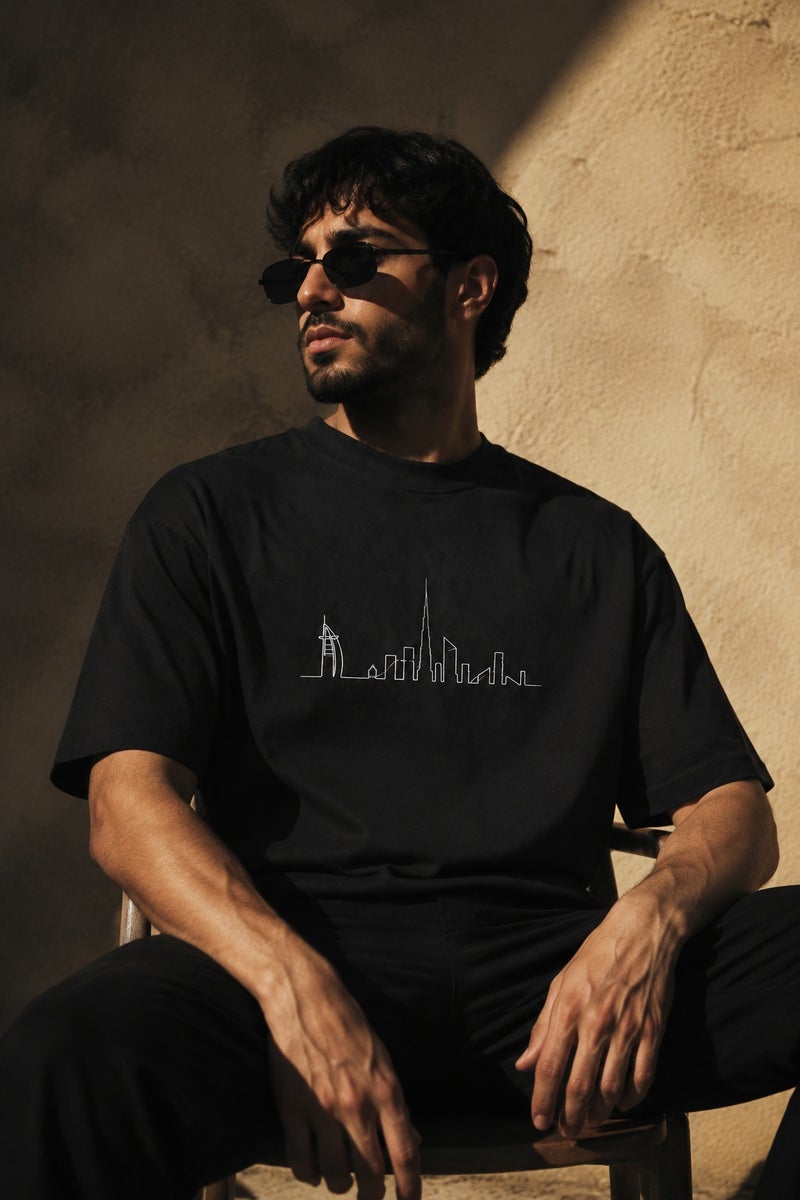 Men's Black Dubai Skyline Graphic T-Shirt Casual Short Sleeve Crew Neck Streetwear Tee - Image 4