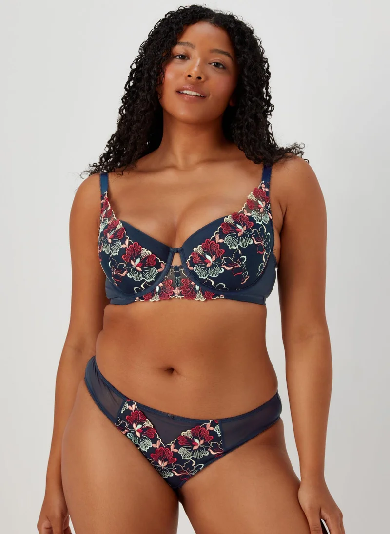 Matalan Navy Floral Embroidered Brazilian Knickers