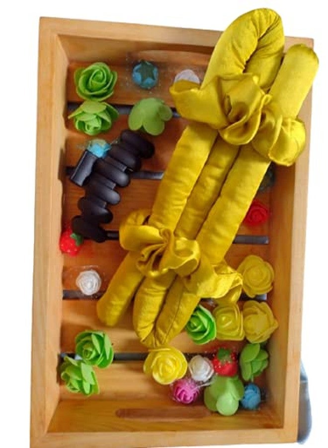 VIYANSHI Silk curling ribbon, heatless hair curling set with 2 Scrunchies, silk satin curler ribbon set, heatless curls(pack of 1) (Yellow) - Image 2