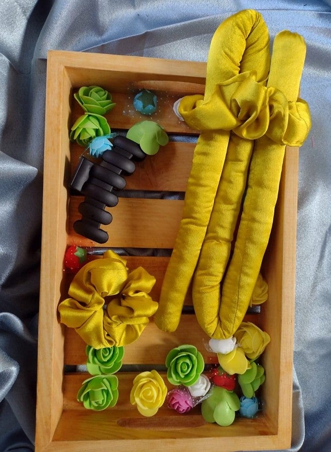 VIYANSHI Silk curling ribbon, heatless hair curling set with 2 Scrunchies, silk satin curler ribbon set, heatless curls(pack of 1) (Yellow) - Image 3