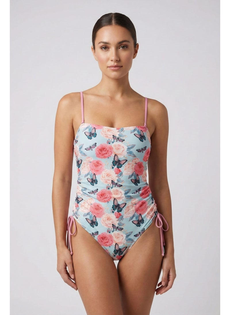 سيتوس بدلة سباحة سيتوس مزينة بنقشة الفراشات الزهرية (أزرق مخضر/وردي) - Image 1