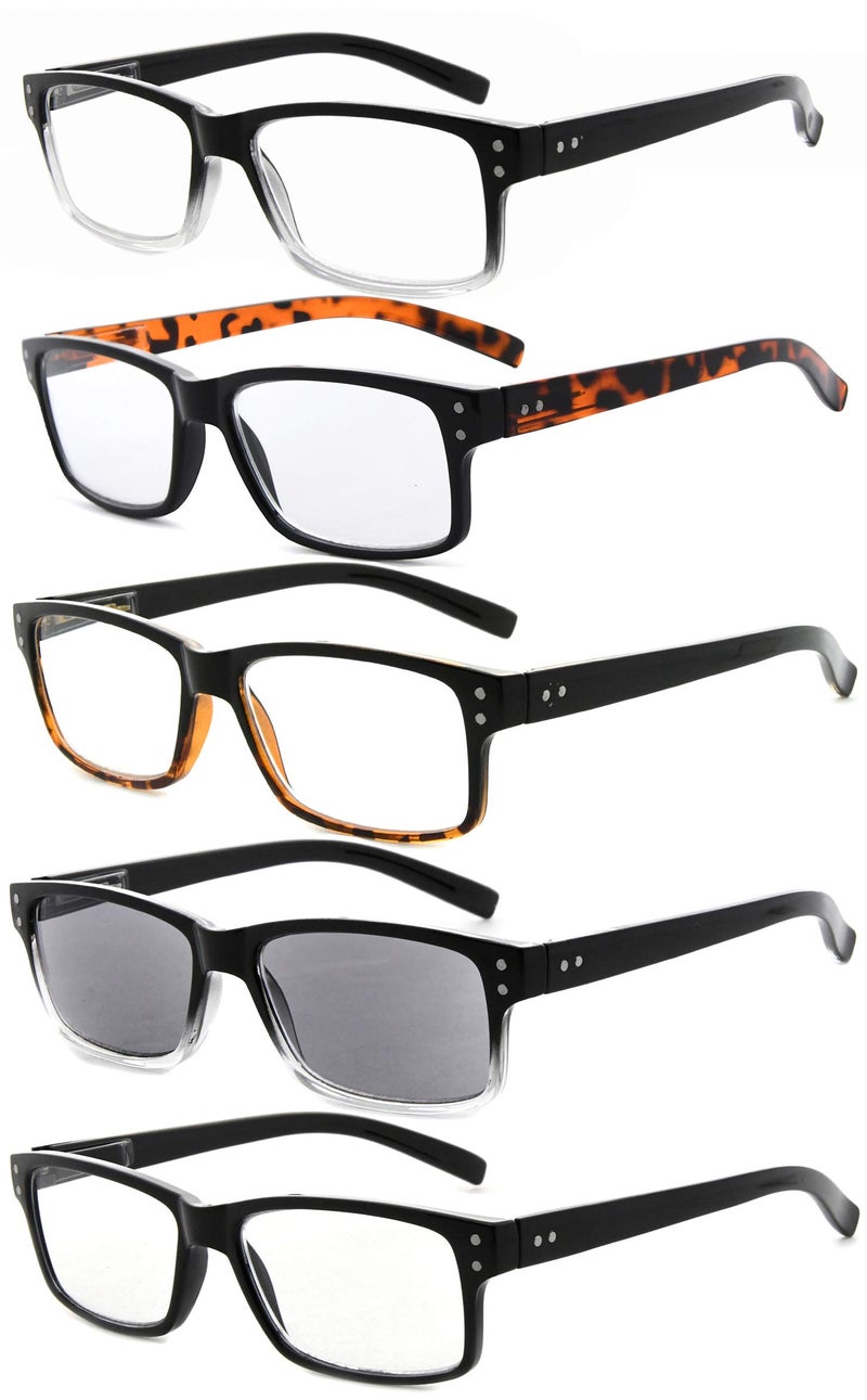 Eyekepper 5 Pack Reading Glasses for Men Includes Reader Sunglasses Spring Hinges Classic Cheater Glasses +1.75 - Image 1