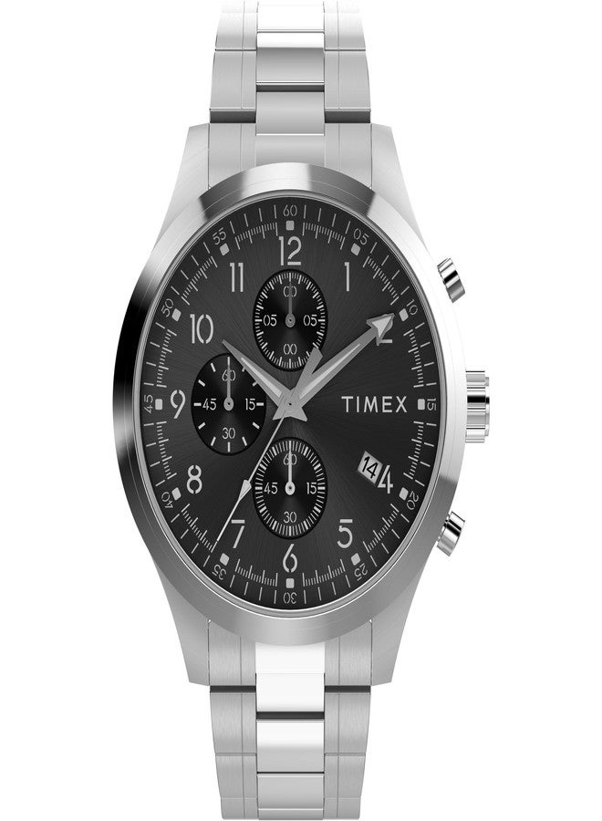 Timex Men's Dress Chronograph 43mm Watch - Silver-Tone Bracelet Black Dial Silver-Tone Case, Silver - Image 1