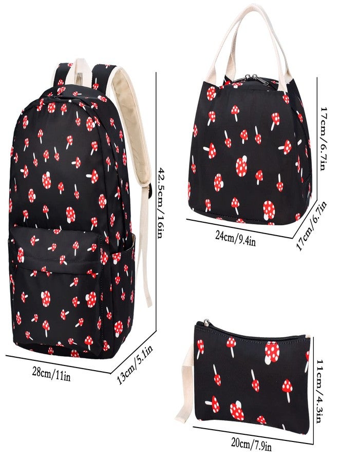 FEWOFJ Mushroom School Backpack for Teen Girls, Bookbag with Lunch Box and Pencil Case - Image 2