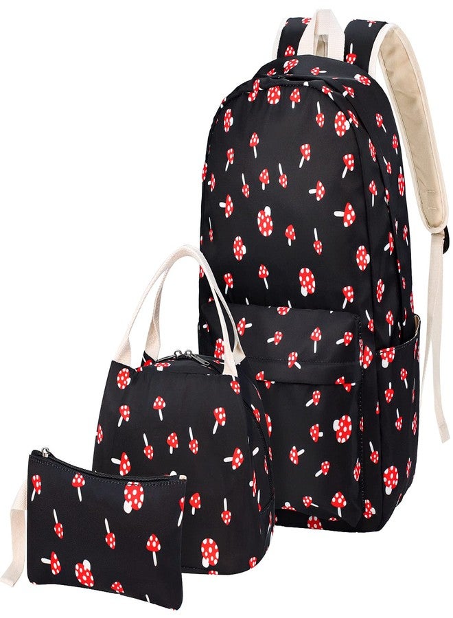 FEWOFJ Mushroom School Backpack for Teen Girls, Bookbag with Lunch Box and Pencil Case - Image 1
