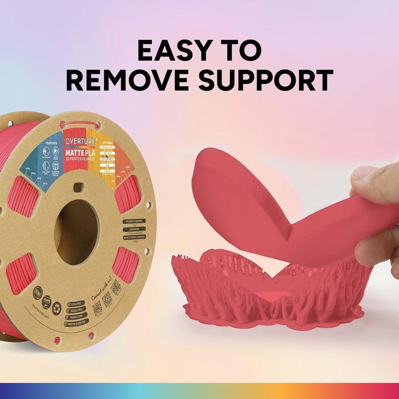 OVERTURE Matte PLA 3D Printer Filament 1.75mm, Matt Surface & Low Warping Filament 1kg Spool (2.2 lbs), Accuracy +/- 0.02 mm, Fit Most FDM Printers (Matte Pastel Red) - Image 5