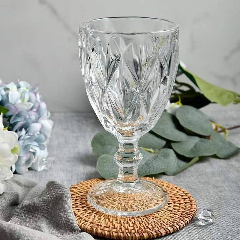 Diamond Glass Set, Crystal Cut Design Goblet Glasses, 210ml Capacity, Set of 6, Premium Quality for Juice, Beverages and Cocktails - Image 3