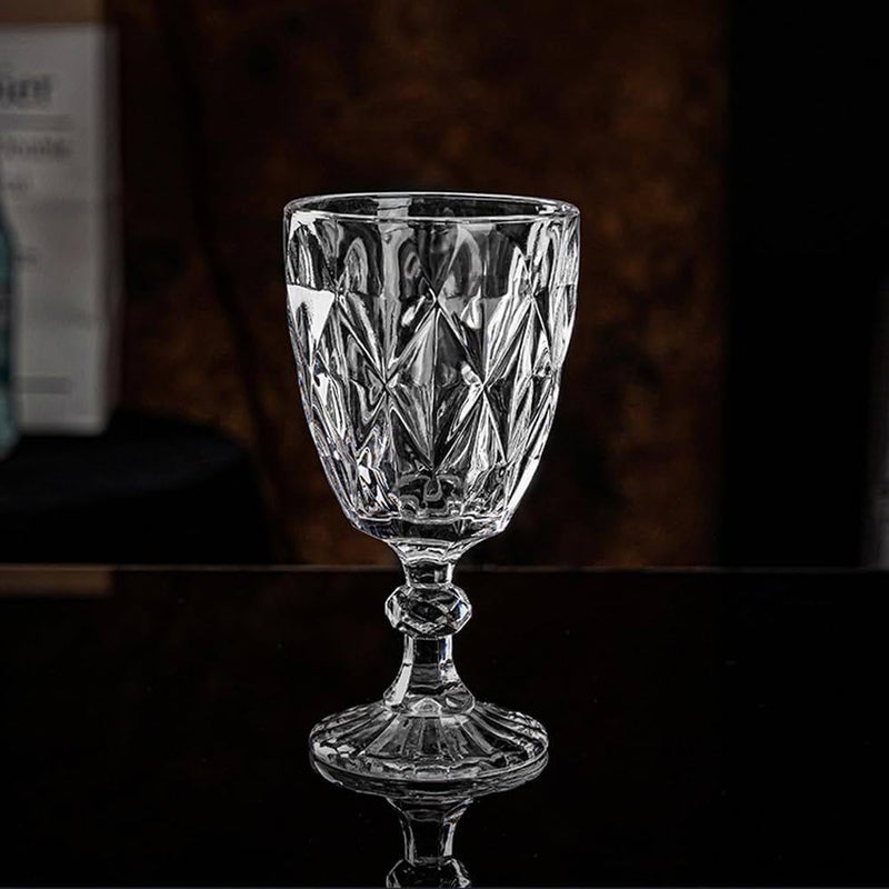 Diamond Glass Set, Crystal Cut Design Goblet Glasses, 210ml Capacity, Set of 6, Premium Quality for Juice, Beverages and Cocktails - Image 1