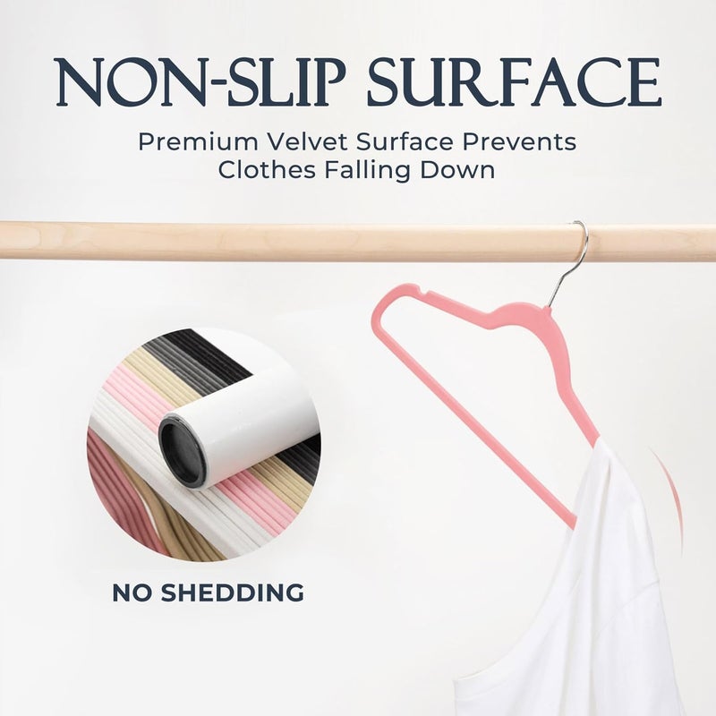 HOUSE DAY Velvet Hangers - 20 Pack, Premium Non-Slip Felt Hangers, Sturdy Pink Heavy Duty Coat & Suit Hangers, Space Saving 360° Rotating Rose Gold Hook - Image 3