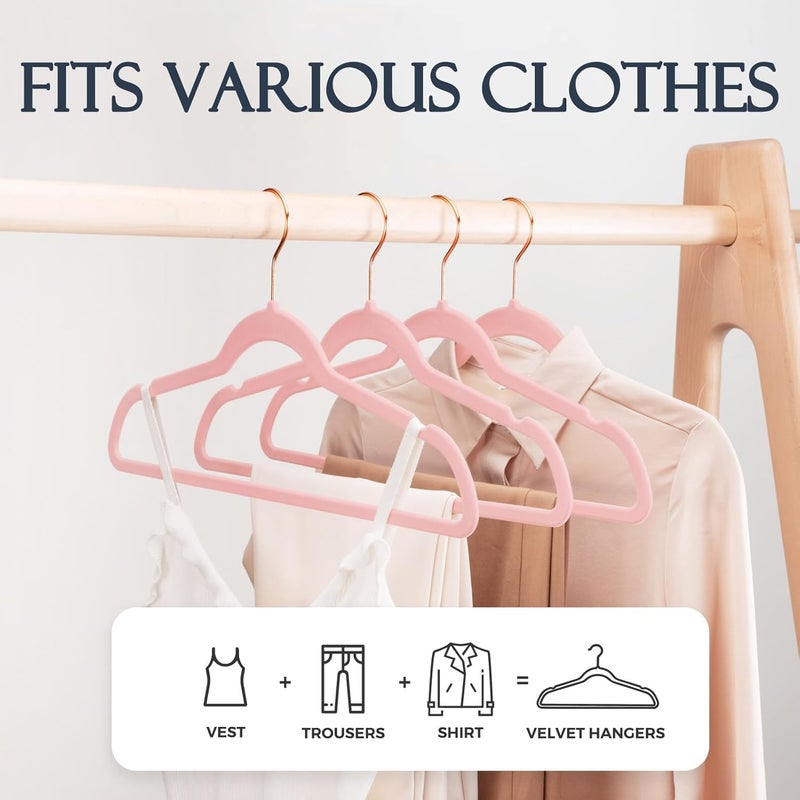 HOUSE DAY Velvet Hangers - 20 Pack, Premium Non-Slip Felt Hangers, Sturdy Pink Heavy Duty Coat & Suit Hangers, Space Saving 360° Rotating Rose Gold Hook - Image 2