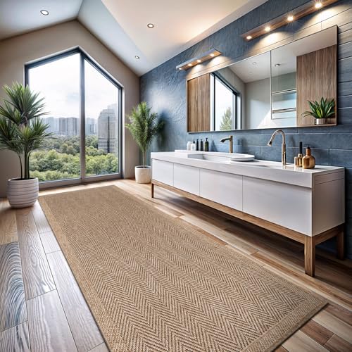 CAMILSON Indoor and Outdoor Runner Rug Natural Herringbone Seagrass Boho Design Easy-Cleaning Non Shedding Fiber Living Room Bedroom Garden Patio and Kitchen Washable Outside Carpet Alfombras (2x7) - Image 4