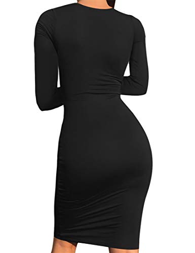 Mokoru Women's Casual Basic Pencil Dress Sexy Long Sleeve Bodycon Midi Club Dress, Small, Black - Image 5