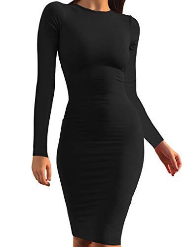 Mokoru Women's Casual Basic Pencil Dress Sexy Long Sleeve Bodycon Midi Club Dress, Small, Black - Image 1