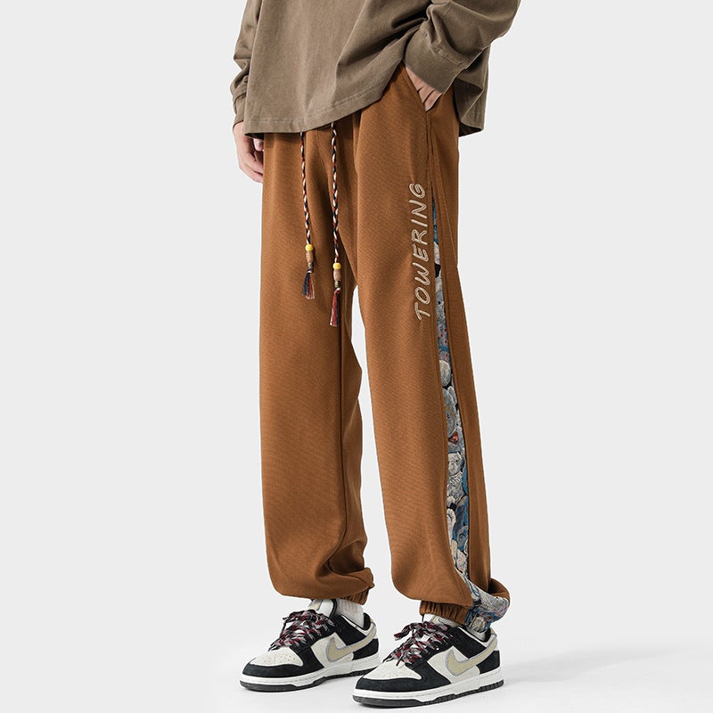 Embroidered Bear Joggers Men Casual Harlan Pants Brown  - Image 1