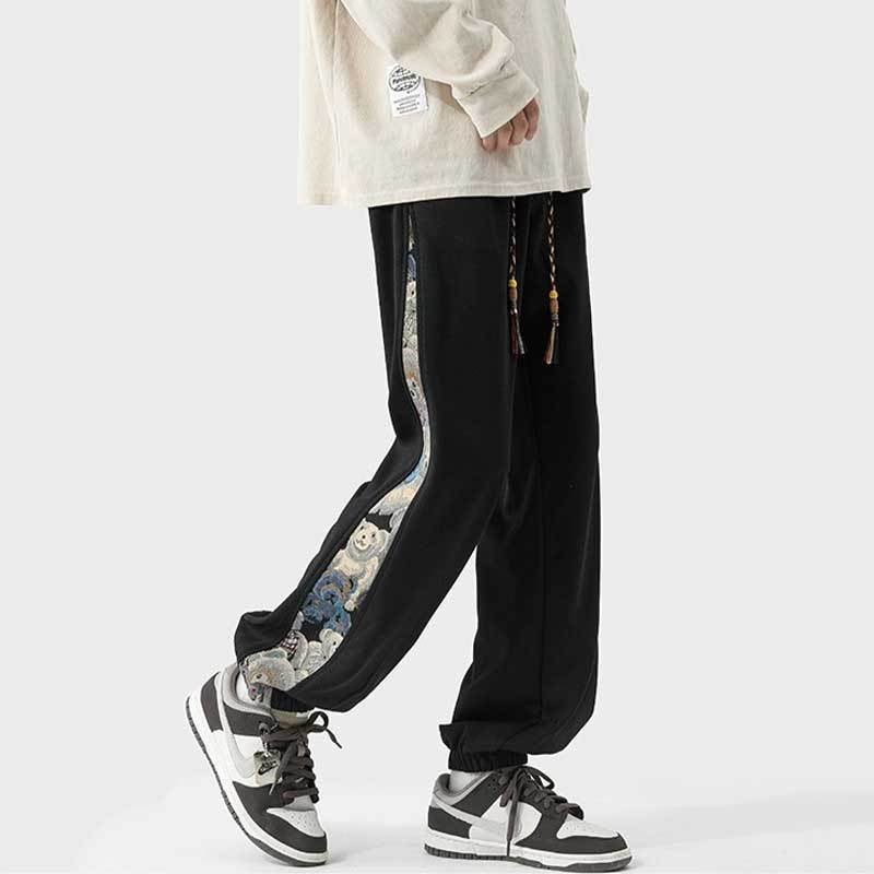 Embroidered Bear Joggers Men Casual Harlan Pants Brown  - Image 3