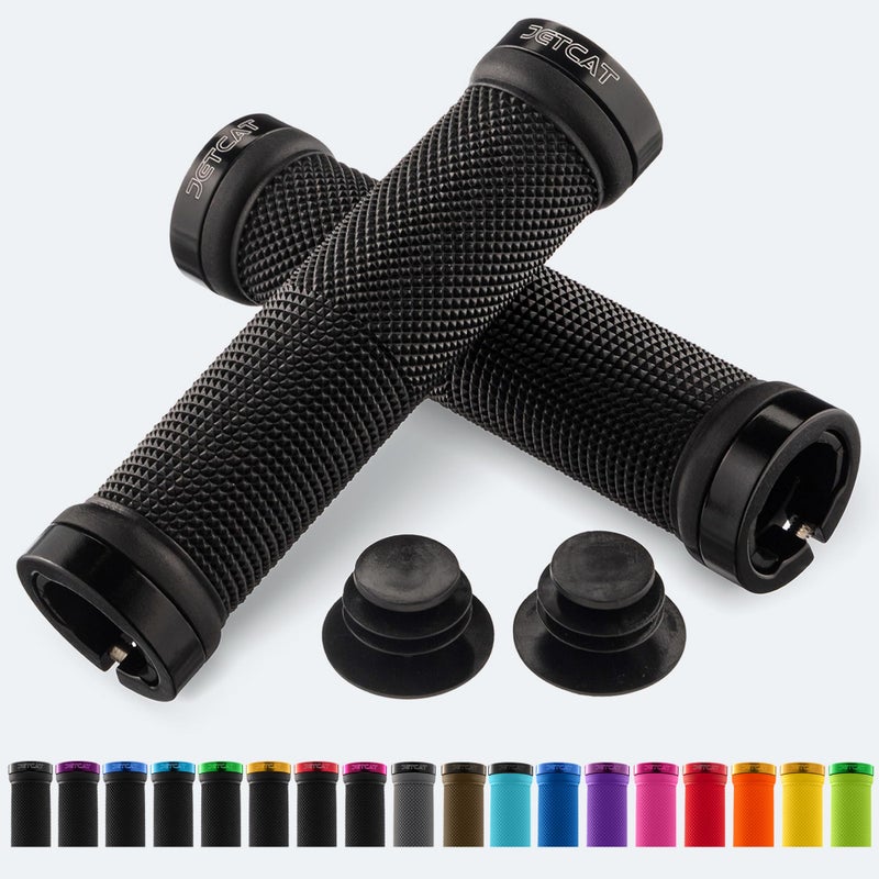 JETCAT Bike Grips, Bike Handlebar Grips, Mountain Bike Grips Handlebar, MTB Grips, Bicycle Grips BMX Grips, Bicycle Handlebar Grips Handles for Adults. Ebike, MTB, Scooter, Lock on, Black - Image 1