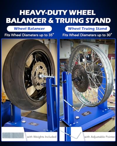 Orion Motor Tech Motorcycle Wheel Balancer & Truing Stand, Tire Balancer Stand for Motorcycle Wheel with Adjustable Truing Pointer, Heavy Duty Bicycle Wheel Truing Stand for Sport Dirt Bike - Image 2