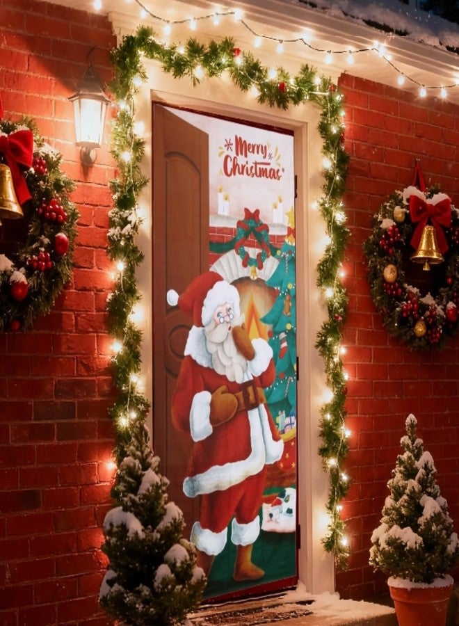 GWHOLE Christmas Door Cover 36 x 80 Inch Christmas Door Decorations Cute Santa Claus Front Door Covers Decorative for Home Holiday Party Indoor Outdoor Xmas Decor - Image 5
