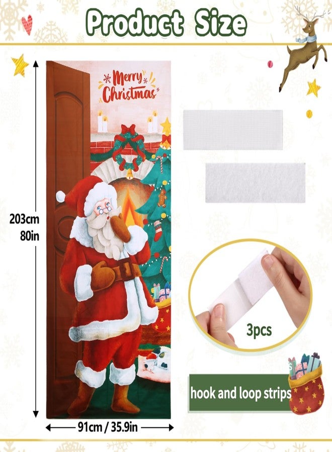 GWHOLE Christmas Door Cover 36 x 80 Inch Christmas Door Decorations Cute Santa Claus Front Door Covers Decorative for Home Holiday Party Indoor Outdoor Xmas Decor - Image 2