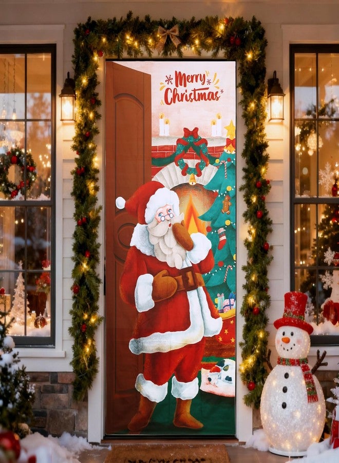 GWHOLE Christmas Door Cover 36 x 80 Inch Christmas Door Decorations Cute Santa Claus Front Door Covers Decorative for Home Holiday Party Indoor Outdoor Xmas Decor - Image 1
