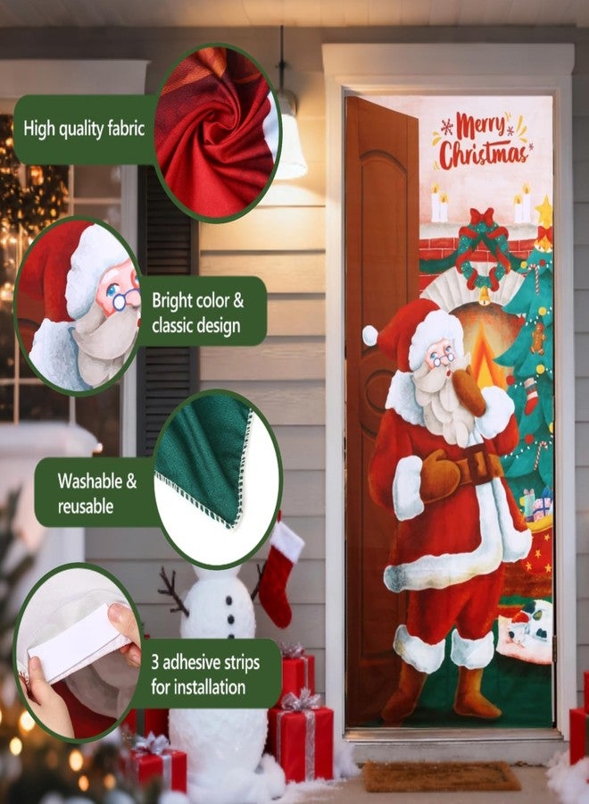 GWHOLE Christmas Door Cover 36 x 80 Inch Christmas Door Decorations Cute Santa Claus Front Door Covers Decorative for Home Holiday Party Indoor Outdoor Xmas Decor - Image 4