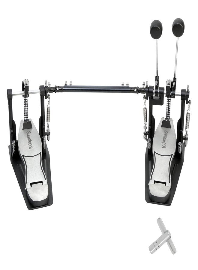 Sumdepot Double Bass Drum Pedal with Adjustable Beater Head, Double Chain Drive Foot Kick Pedal, Drum Key for Drum Set and Electronic Drums (Silver) - Image 1