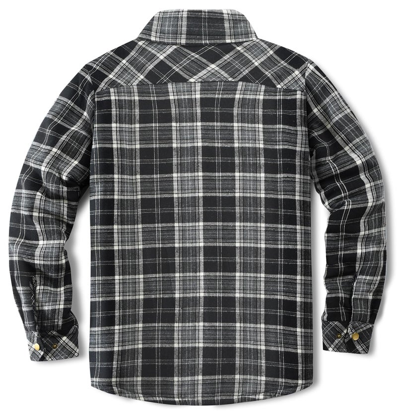 Puwasa Mens Plaid Flannel Jacket Sherpa Lined Warm Fleece Lightweight Jacket Button Up Pocket Jacket for Man Black Small - Image 3
