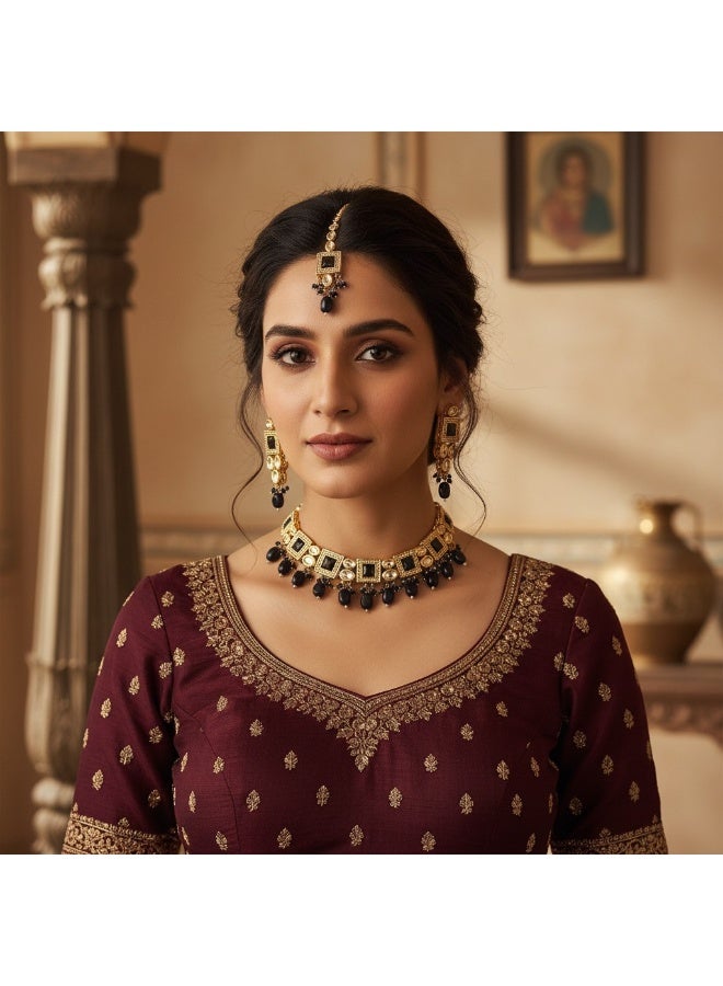 Pretty Precious Indo-Western Kundan Choker Set for Women & Girls | Elegant Traditional Bridal & Party Wear Necklace Set - Image 3