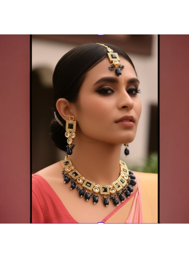 Pretty Precious Indo-Western Kundan Choker Set for Women & Girls | Elegant Traditional Bridal & Party Wear Necklace Set - Image 4