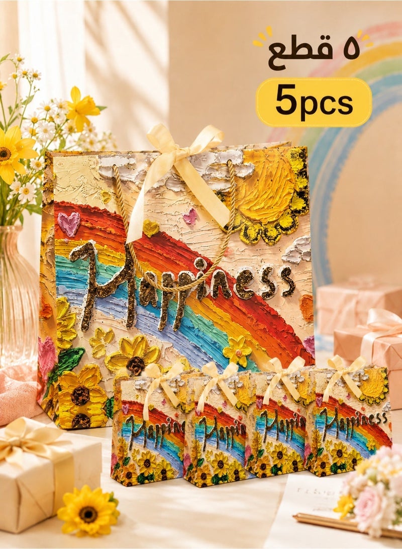5 Pcs Sunflower Gift Bags Set,35*32*15cm Reusable Party Favor Gift Bags with Handles & Ribbon,Waterproof Large Thickened Paper Gift Bags for Birthday Wedding Baby Shower Party Decorations - Image 1