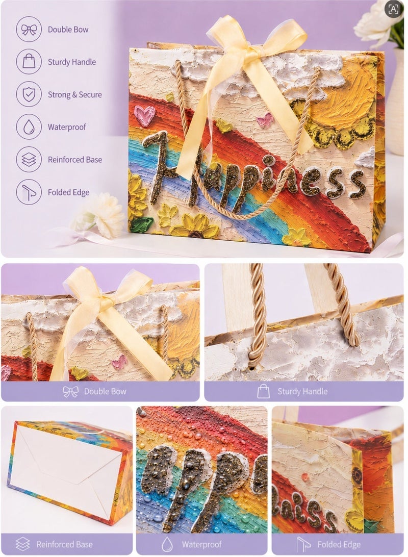 5 Pcs Sunflower Gift Bags Set,35*32*15cm Reusable Party Favor Gift Bags with Handles & Ribbon,Waterproof Large Thickened Paper Gift Bags for Birthday Wedding Baby Shower Party Decorations - Image 2