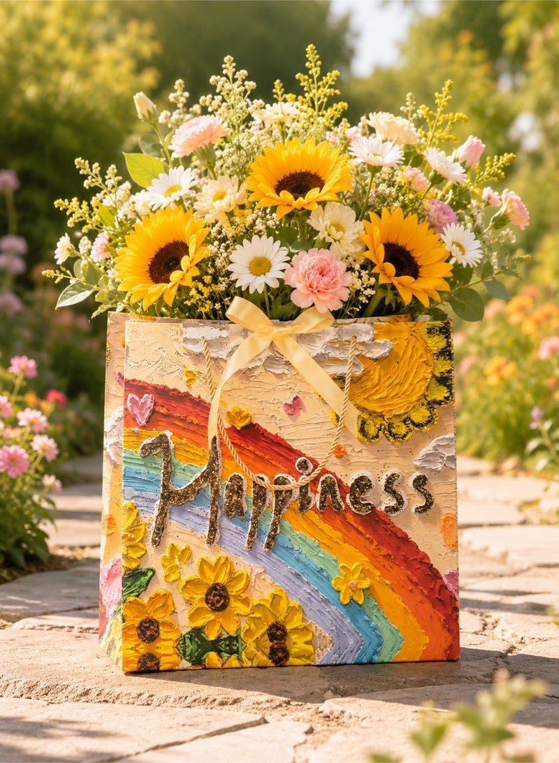 5 Pcs Sunflower Gift Bags Set,35*32*15cm Reusable Party Favor Gift Bags with Handles & Ribbon,Waterproof Large Thickened Paper Gift Bags for Birthday Wedding Baby Shower Party Decorations - Image 4
